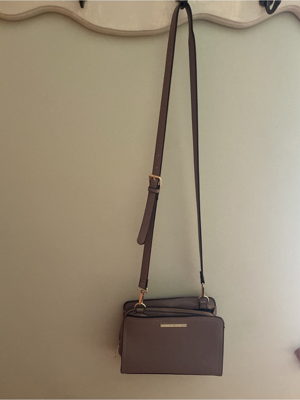 Tan Crossbody Bag with Gold Hardware